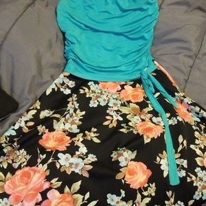 Floral blue and black dress